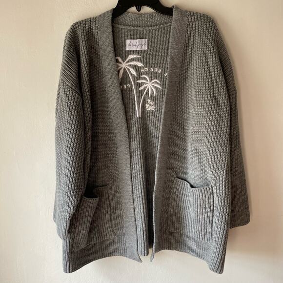 The Beach People Sweaters - The Beach People Knit Cardigan SZ M/L Gray Twin Palms Cozy Coastal Grandma Cabin